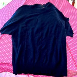 Short sleeve acrylic sweater navy blue with back neck zipper worn but life left